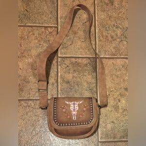 Catchfly Longhorn Skull Embroidered Crossbody Saddle Bag Purse